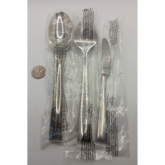 LENOX Continental Dinning 3 PC Serving Hostess Set Stainless Flatware NIB - Picture 2 of 9